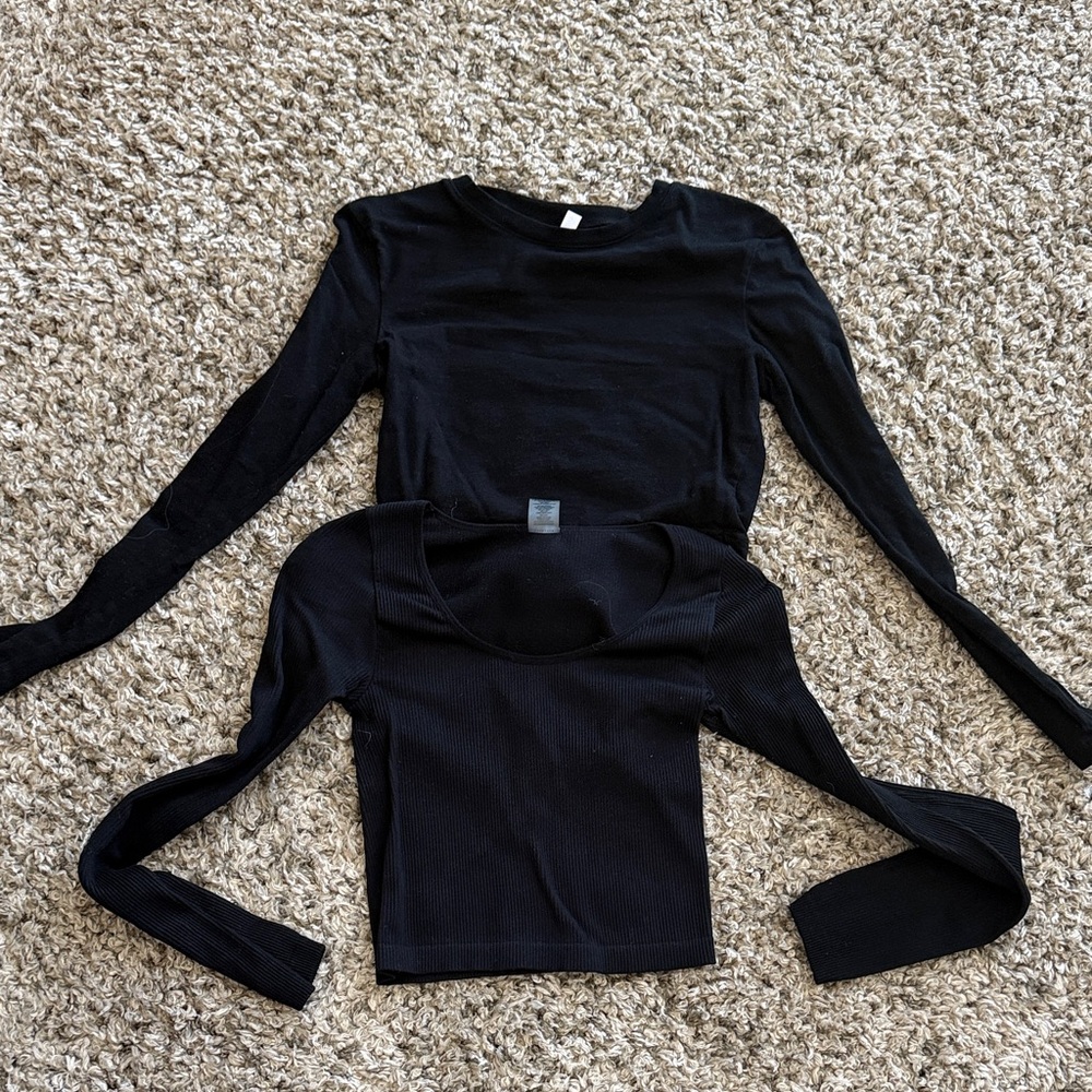 Set of 2 Black Long Sleeve Crop Tops